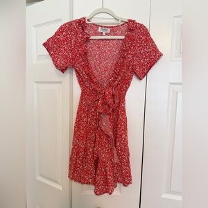 Red Floral Mini Ruffle Dress